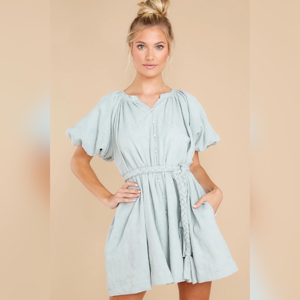 NWT Red Dress Boutique Sage Puff Sleee Dress